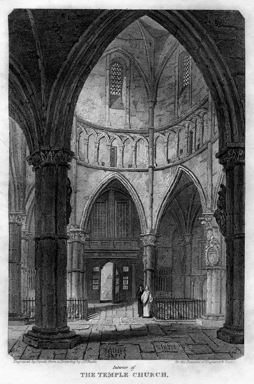 Interieur van de Temple Church, Londen, 1816 door Sands