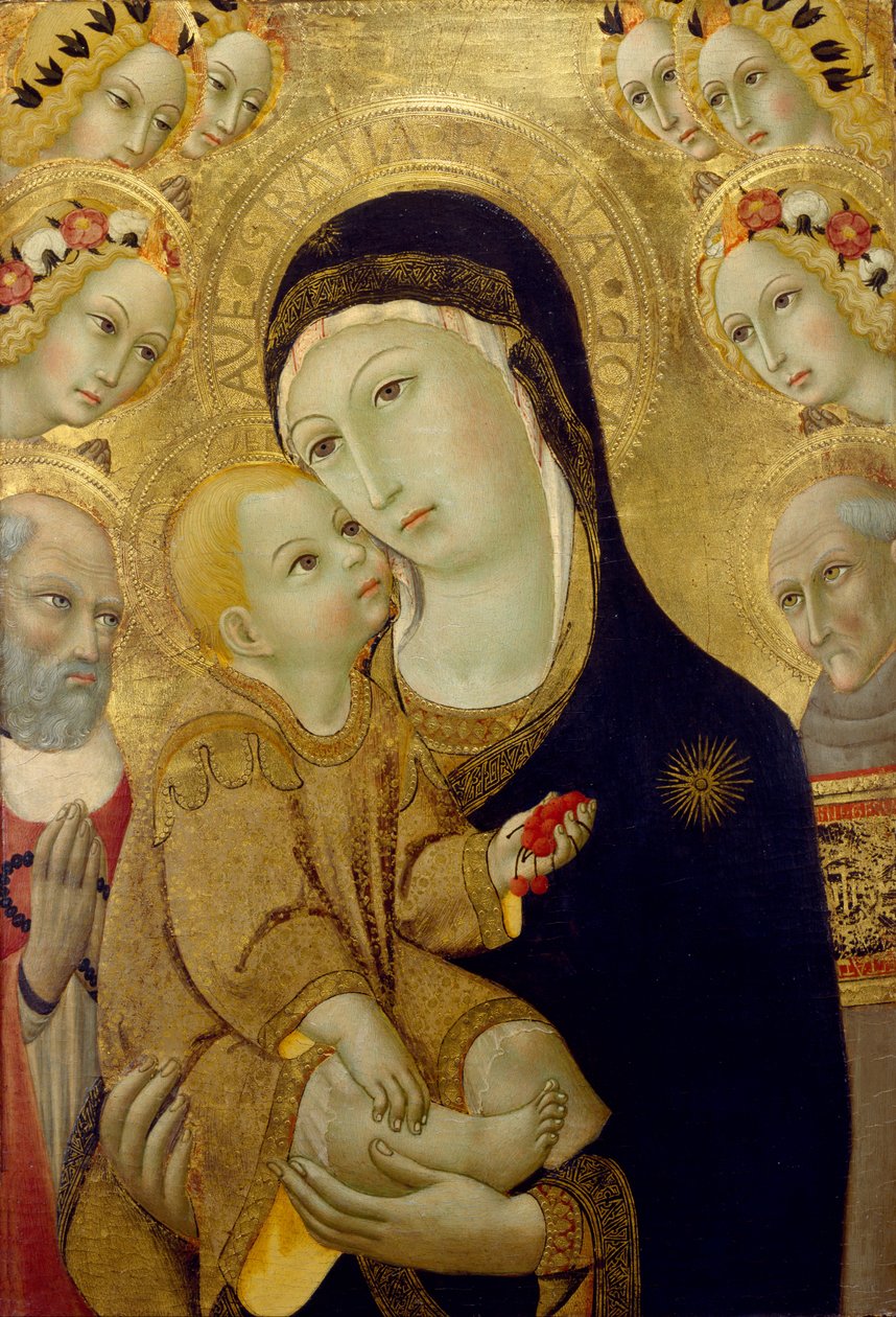 Maagd en Kind met Heiligen Jerome en Bernardino van Siena en Zes Engelen door Sano di Pietro
