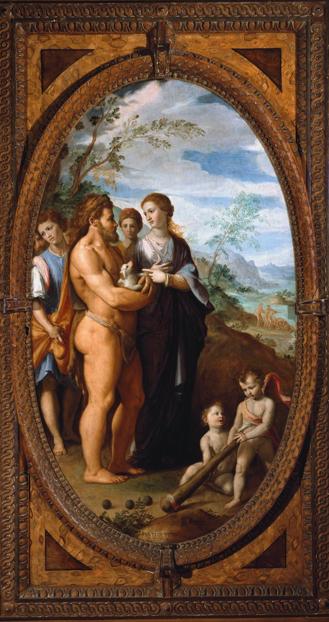 Hercules en Omphale door Santi di Tito