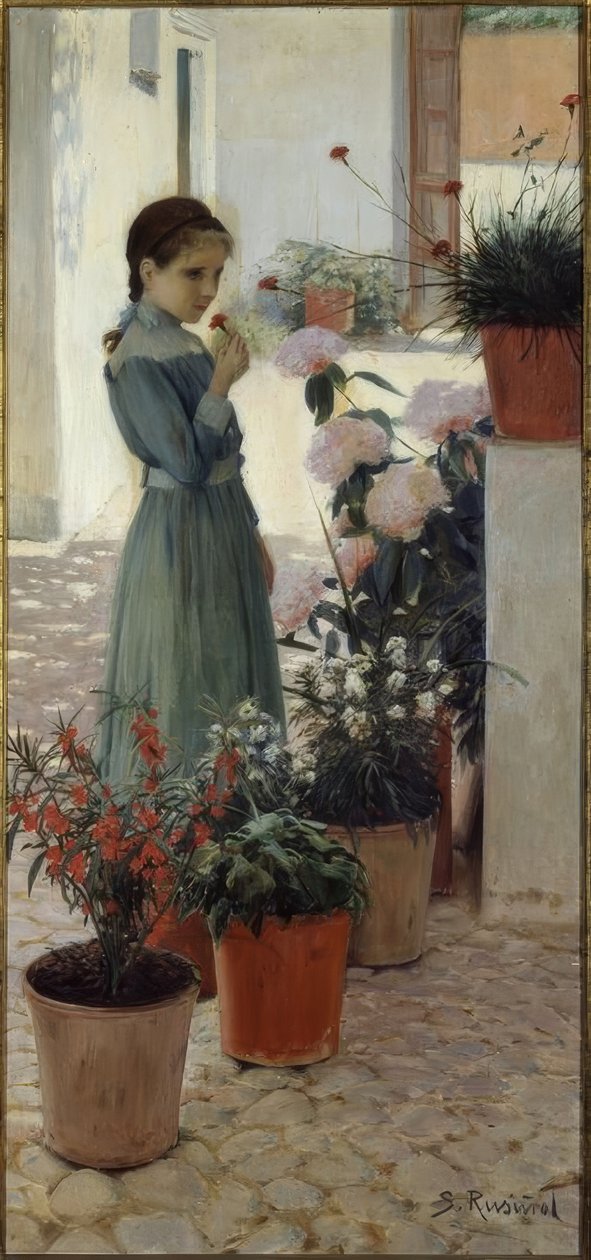 Bloemen. Het meisje met de anjer door Santiago Rusiñol