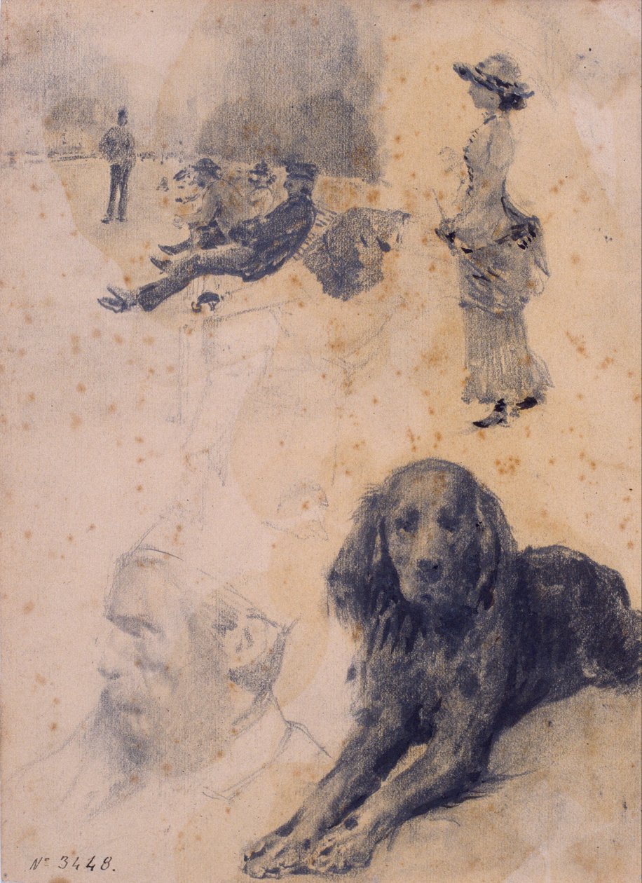 Figurenstudies en Studie van een Hond door Santiago Rusiñol