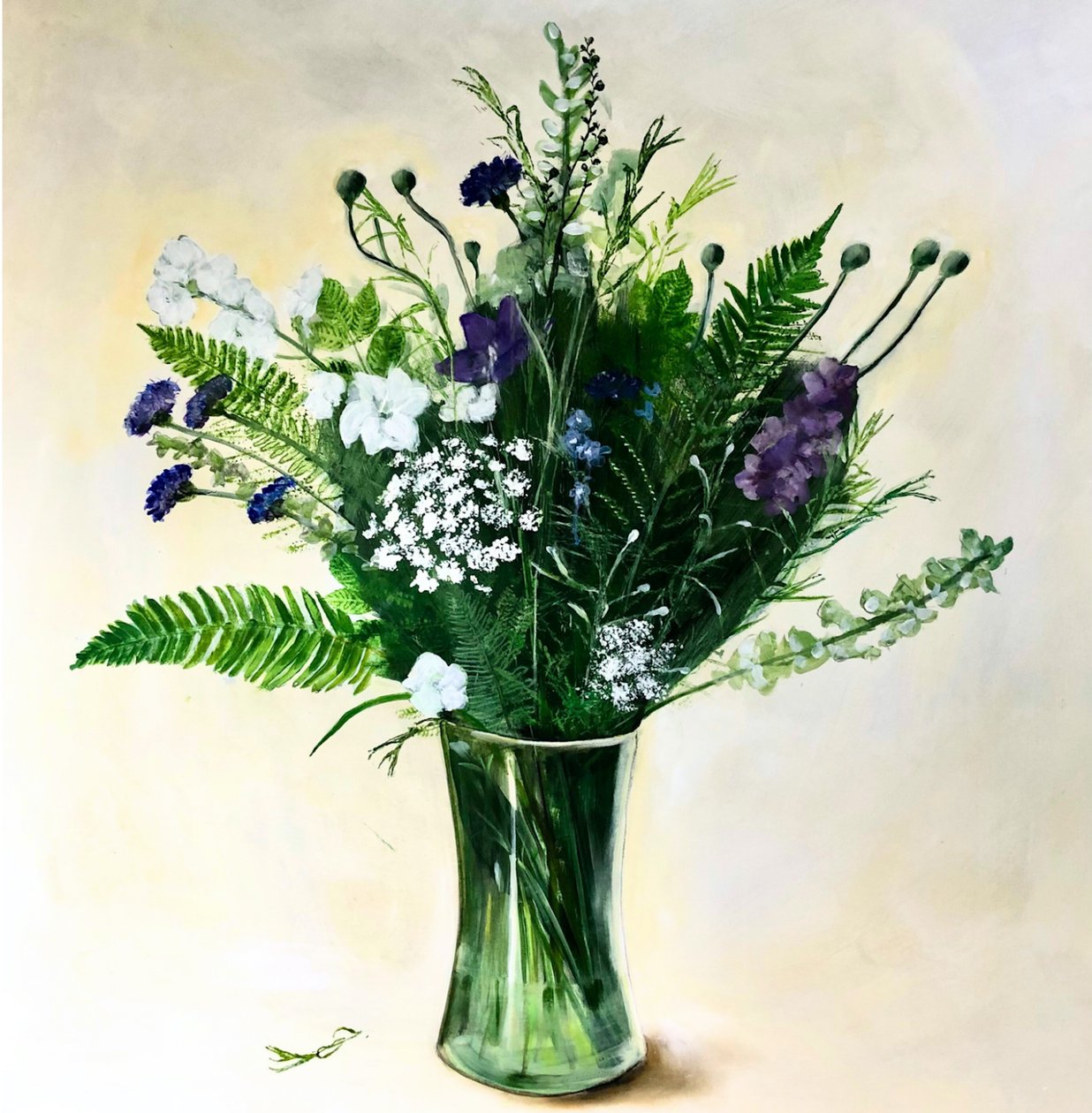 Lotties bloemen, 2023 (acryl op board) door Sarah Thompson Engels