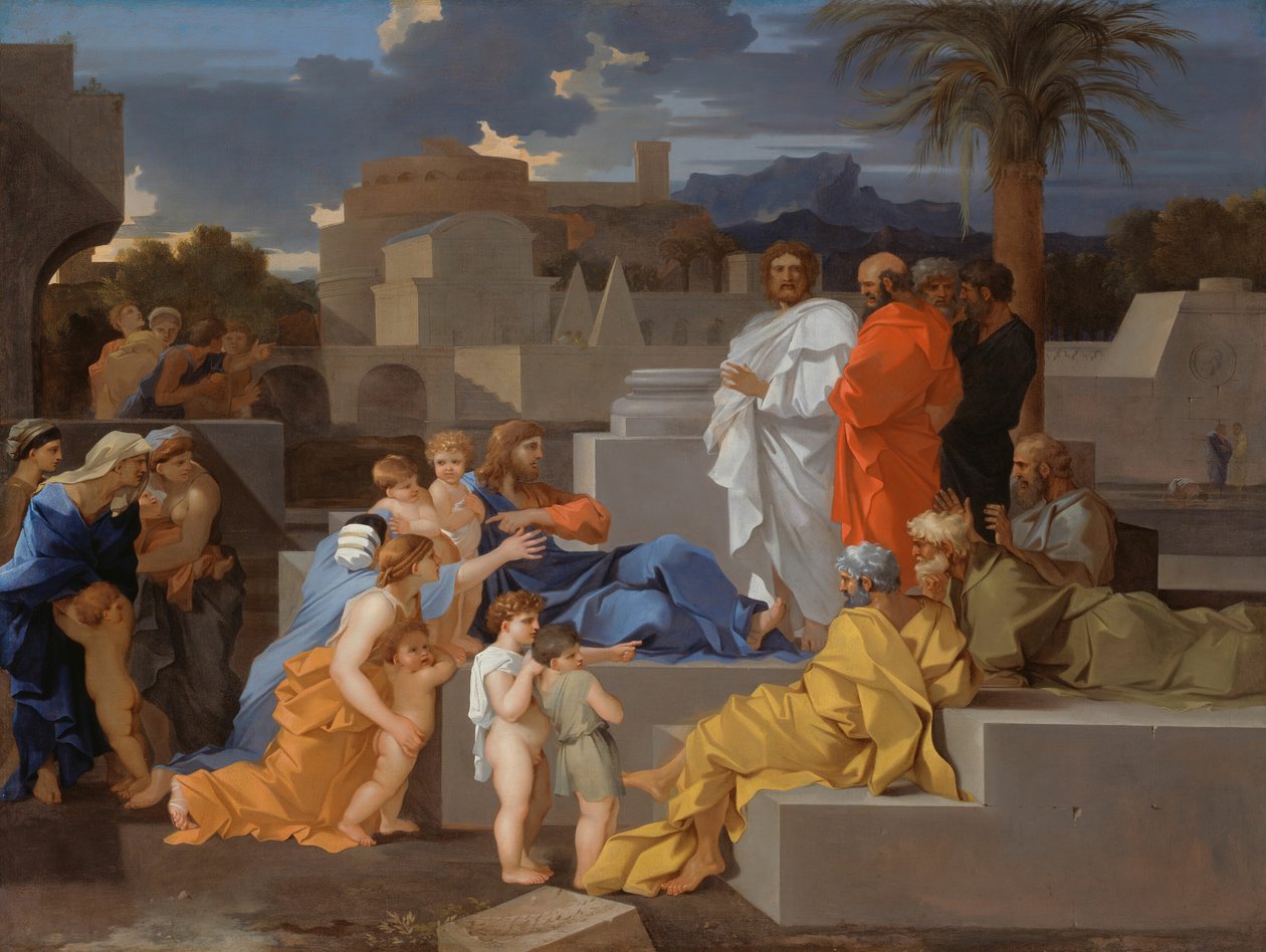 Christus ontvangt de kinderen, ca. 1655 door Sébastien Bourdon
