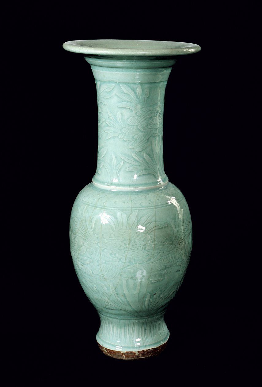 Celadon geglazuurde vaas, Yuan-dynastie (1260-1368) door School Chinese