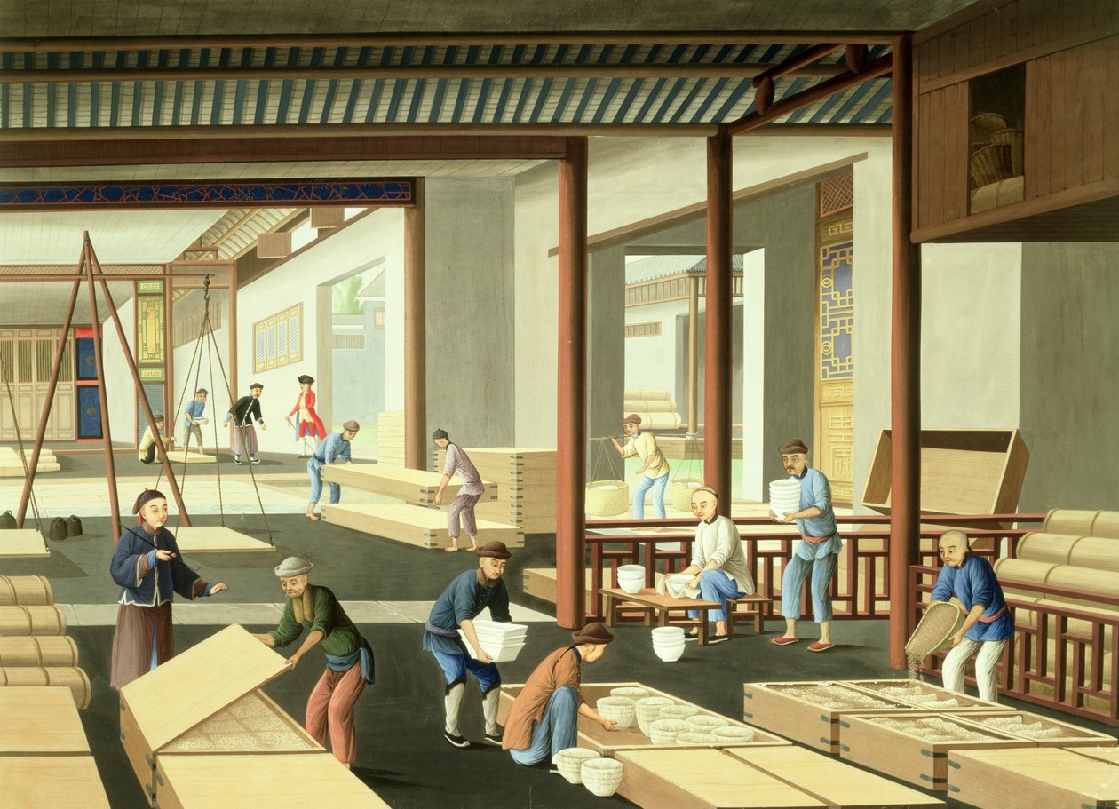 Vervaardiging van porselein (gouache op papier) door School Chinese