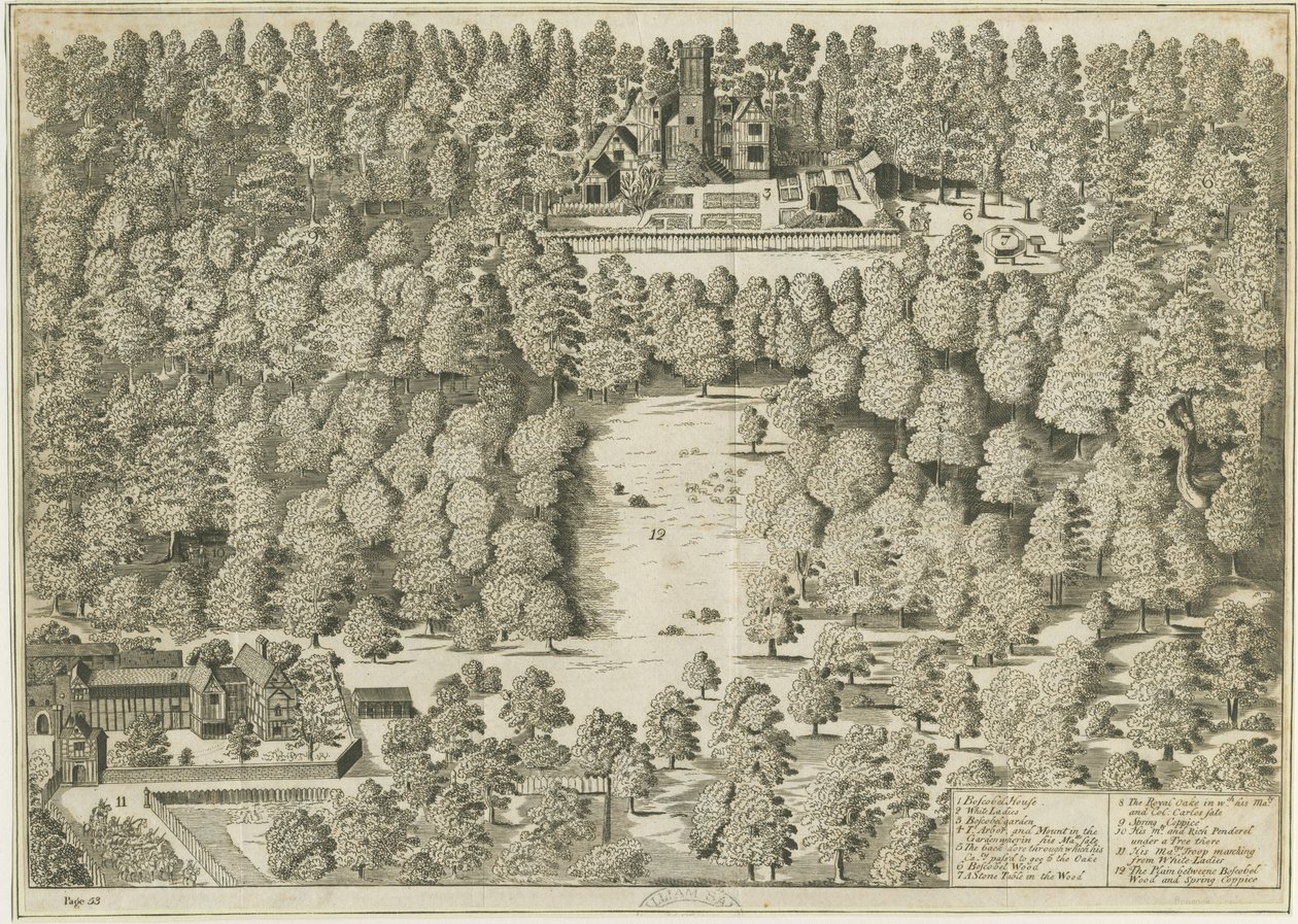 Boscobel Huis (gravure) door School English
