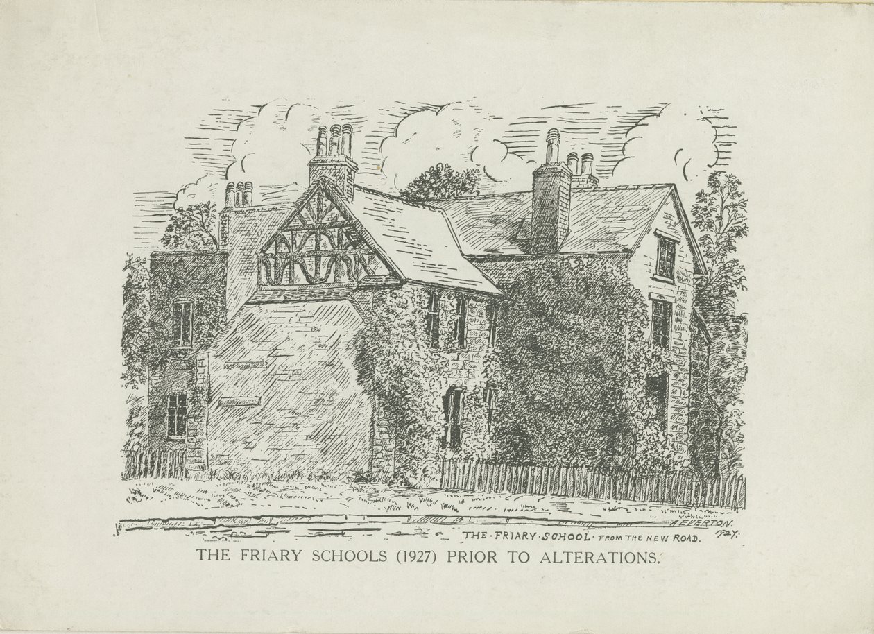 Lichfield - Friary Schools: lijngravure door School English
