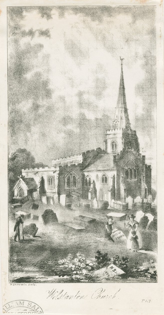 Wolstanton Kerk (lithografie) door School English