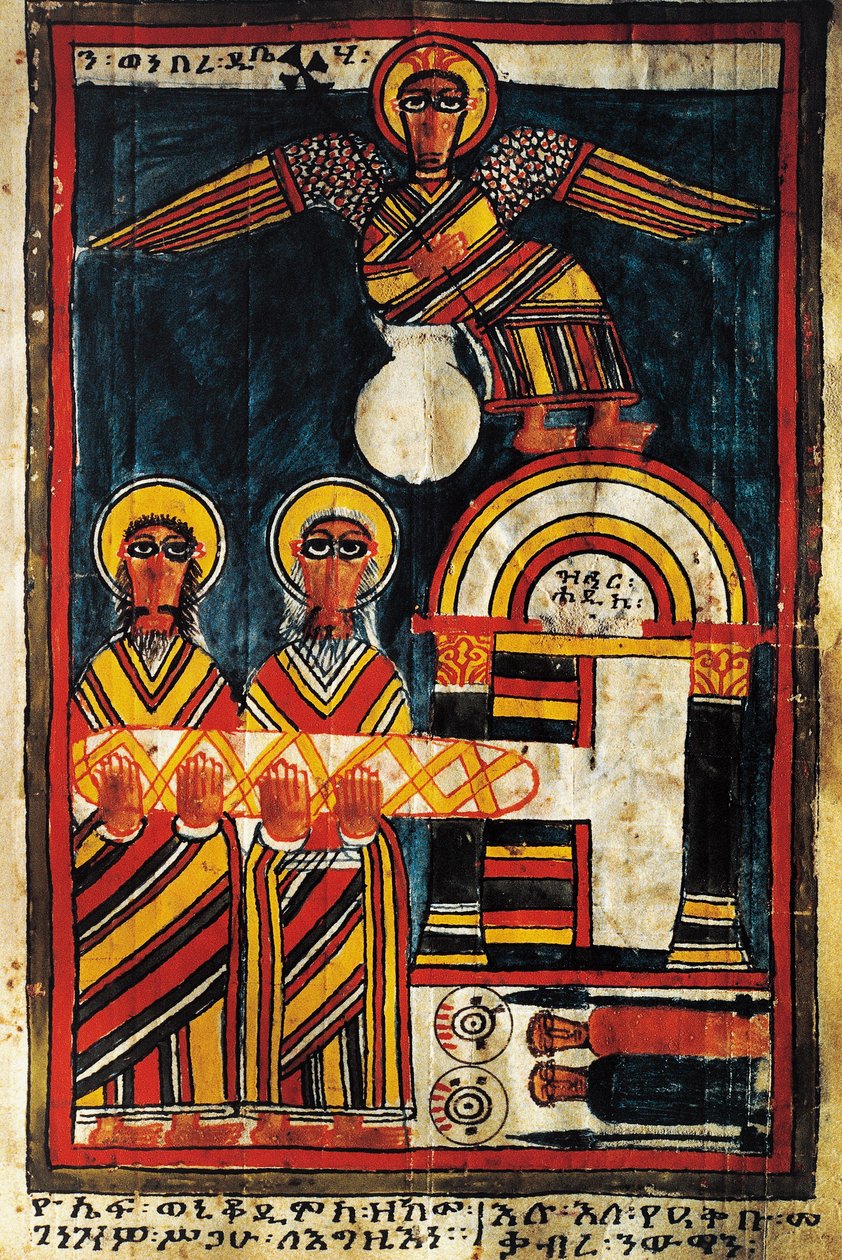 Jezus en de dieven, evangelie miniatuur door School Ethiopian