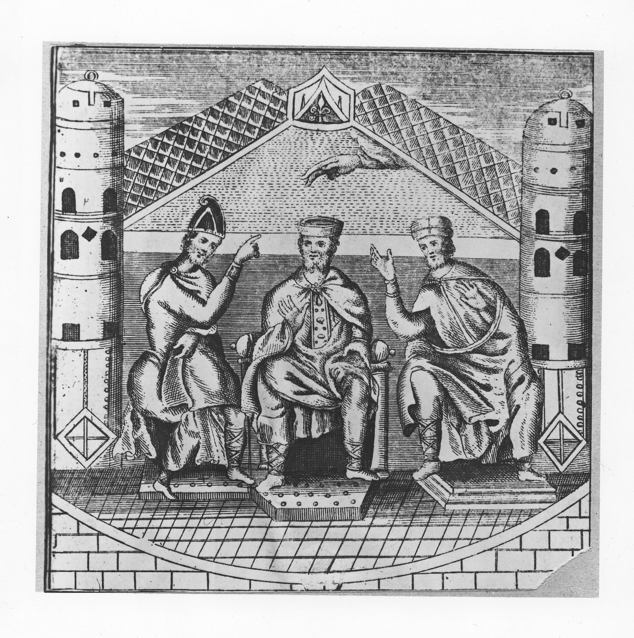 Karel de Grote en zijn adviseurs (gravure) door School French
