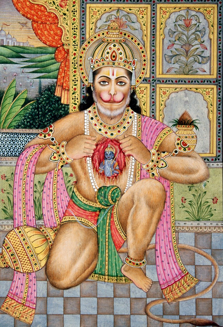 Heer Hanuman Miniatuurschilderij op Papier door School Indian