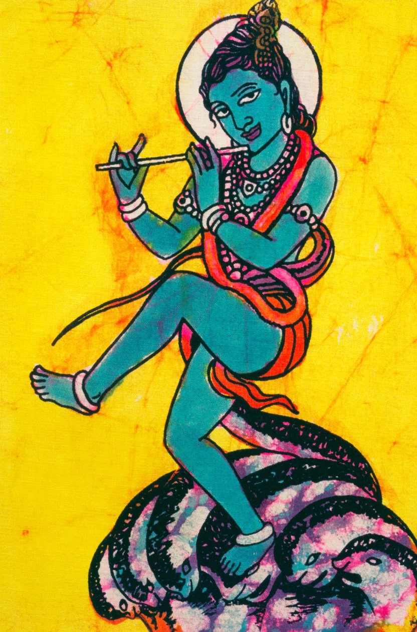 Heer Krishna Kaliya Mardhan Batik schilderij door School Indian