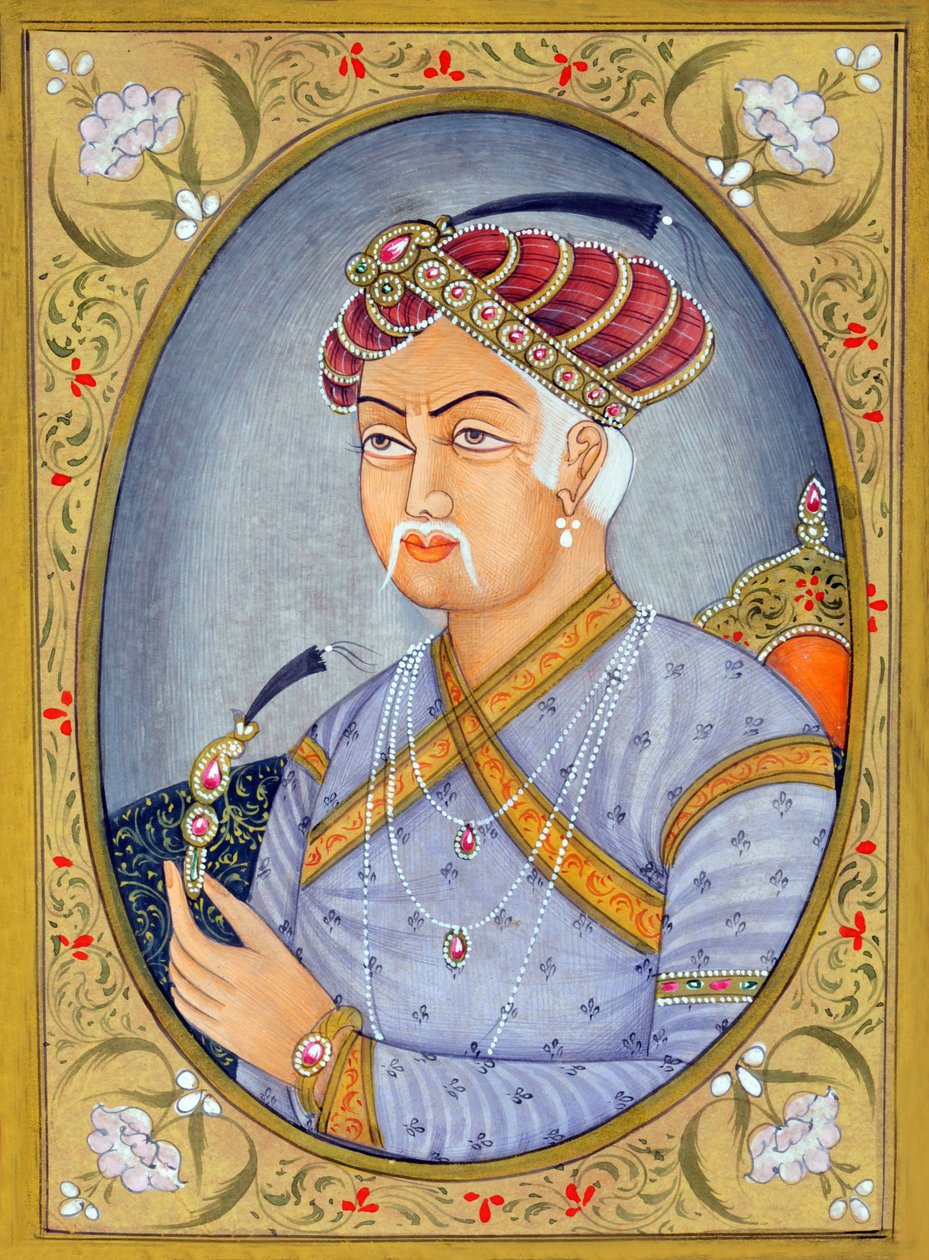 Miniatuurschildering van Mughal keizer Akbar door School Indian