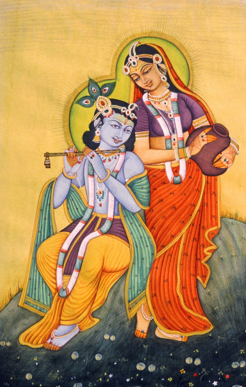 Miniatuurschilderij van Radha Krishna, India door School Indian
