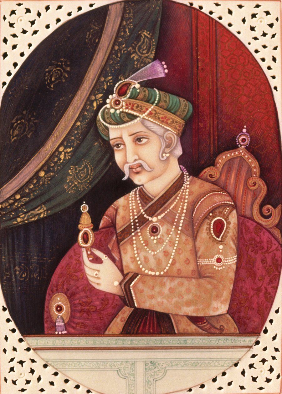 Schilderij van Mughal keizer Akbar 1956 door School Indian