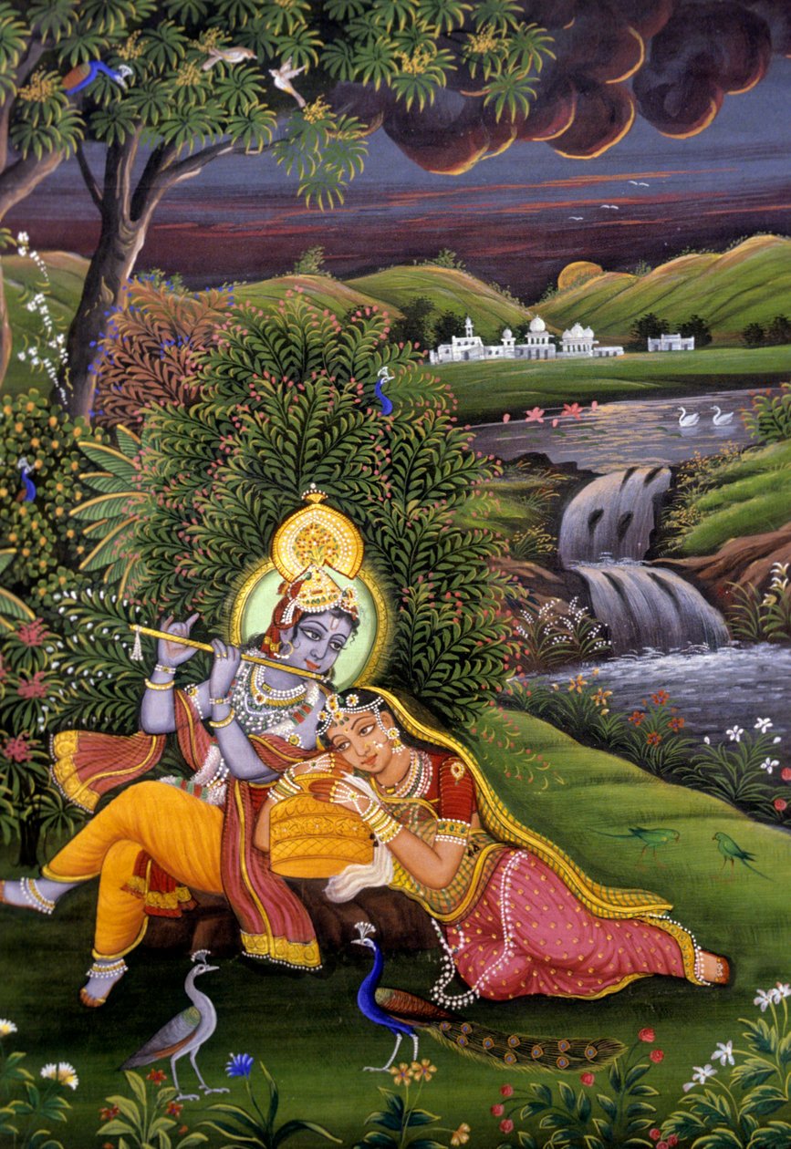 Radha Krishna Miniatuurschilderij door School Indian