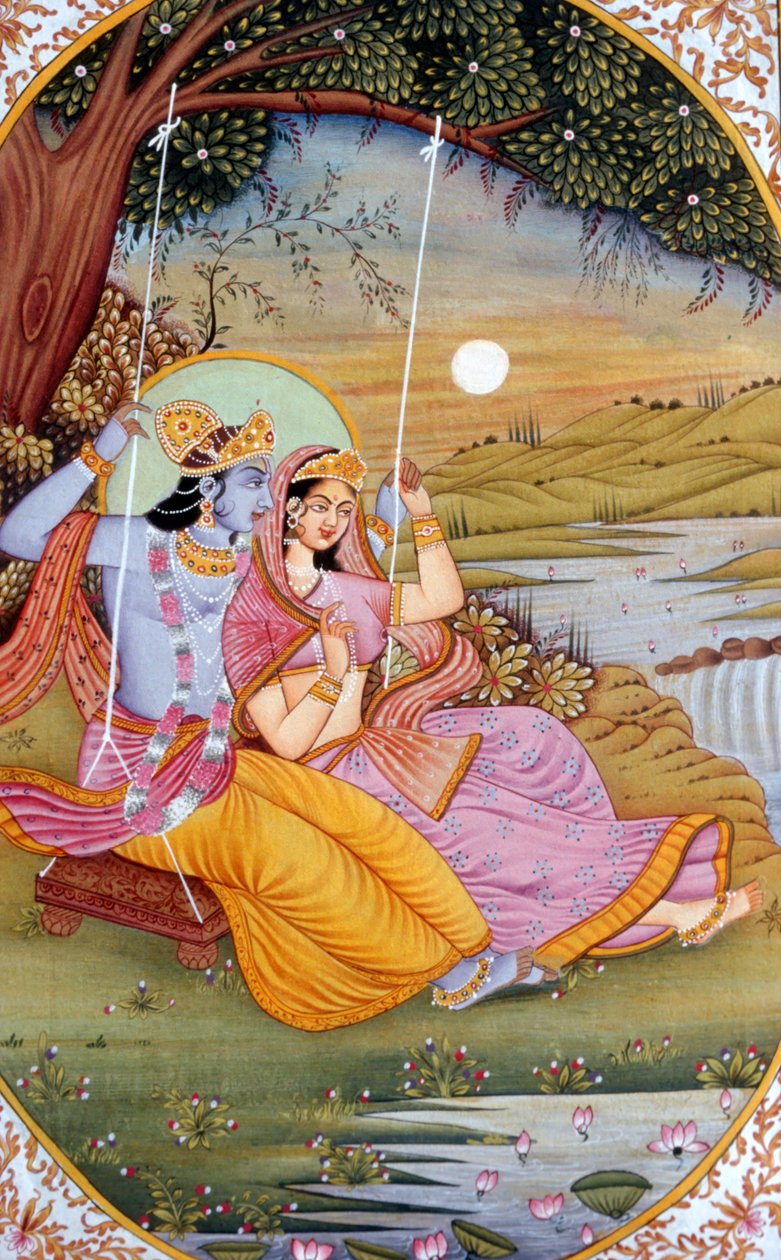 Radha Krishna Miniatuurschildering, India door School Indian