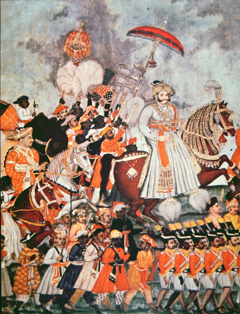 De Grote Akbar (kleur litho) door School Indian
