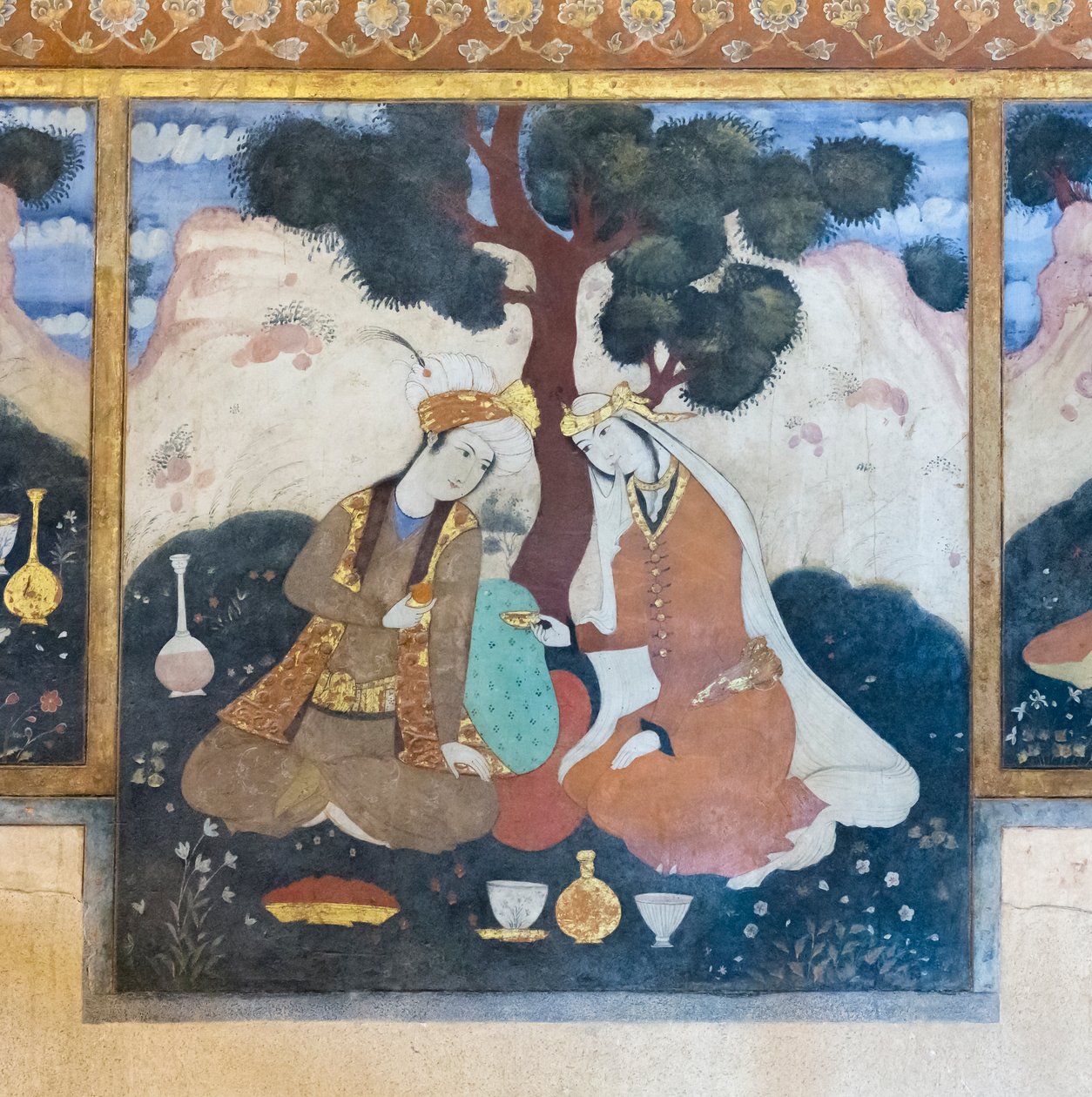 Fresco in het Chehel Sotoun paleis, Esfahan, Iran door School Iranian