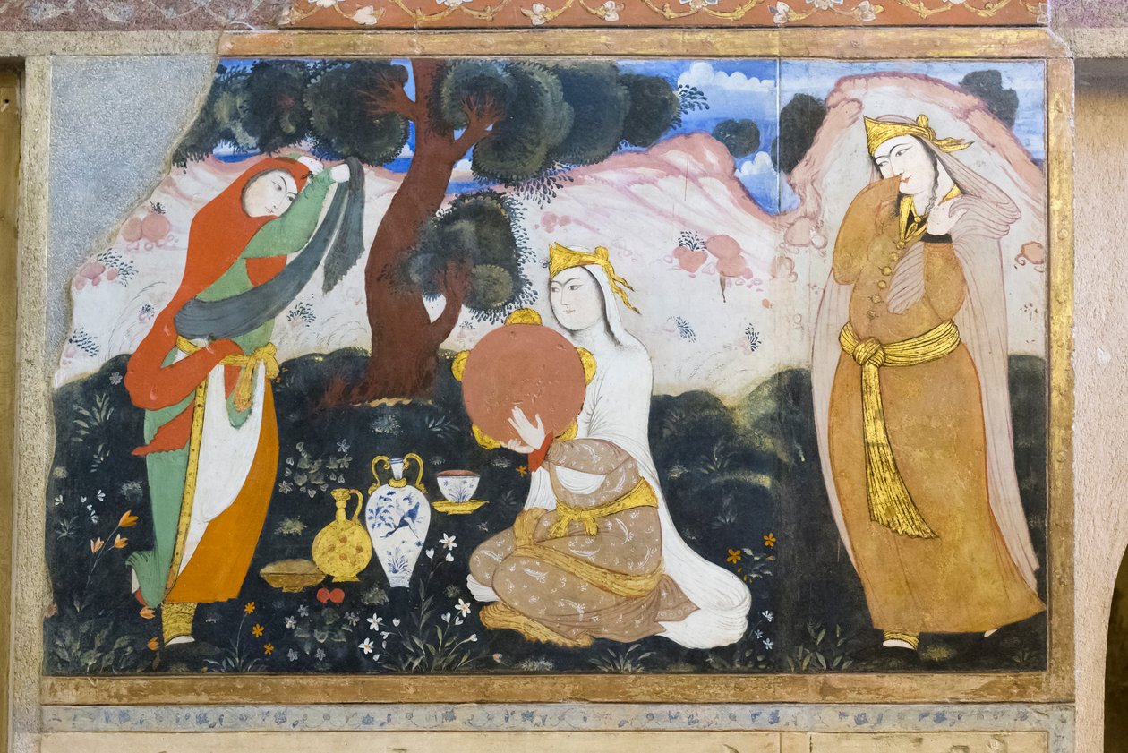 Fresco in het Chehel Sotoun-paleis, Esfahan, Iran door School Iranian