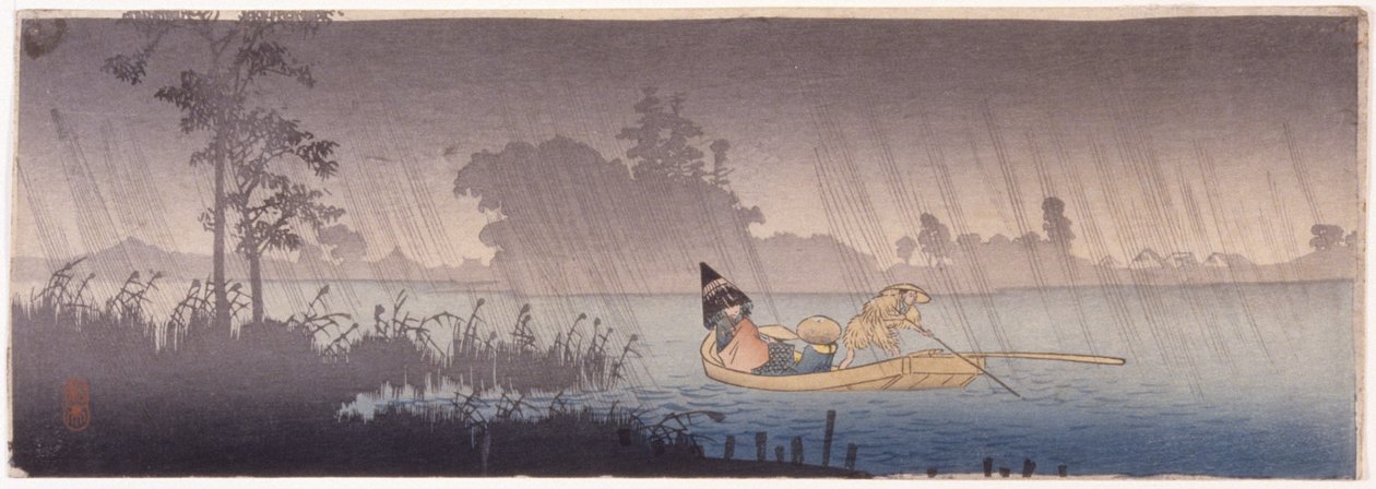 Een rivier oversteken in de regen door School Japanese