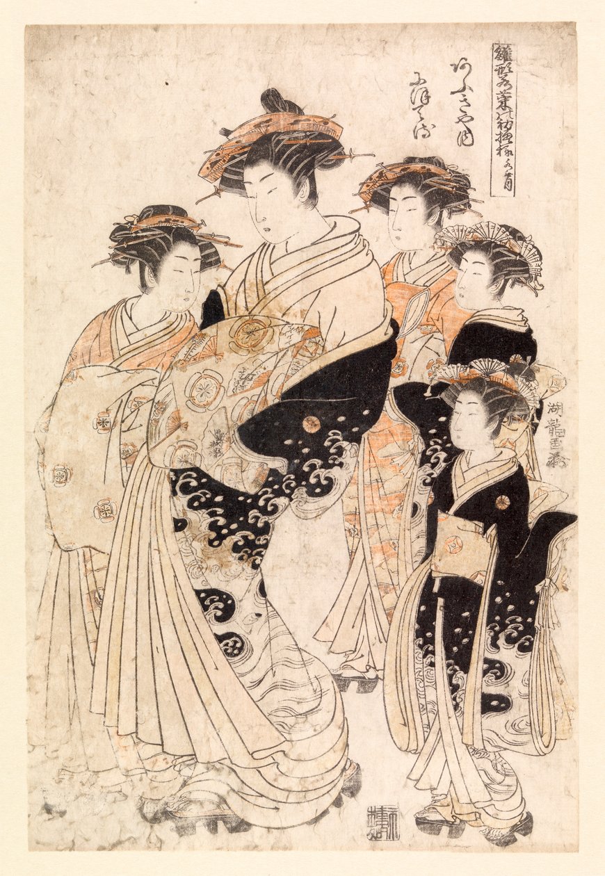 Vijf Japanse vrouwen (kleur houtsnede) door School Japanese