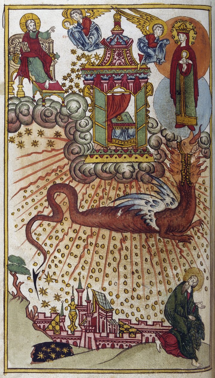 Apocalyps van St. Jan, c.1750 (miniatuur) door School Russian