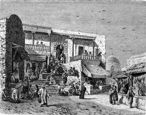 Moors café in Sidi-Bou Said door School Spanish