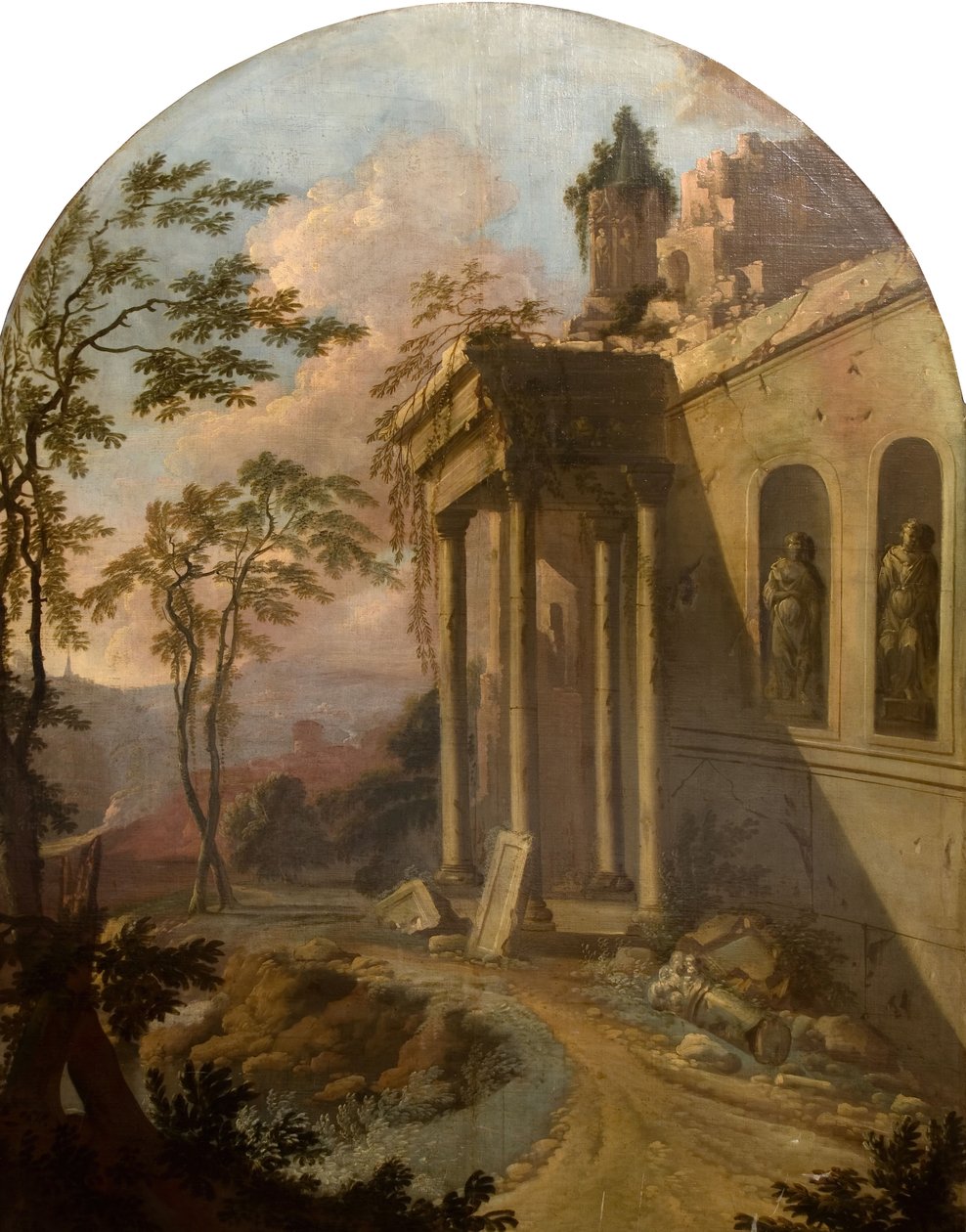Landschap met ruïne, 1725 door School of Jacques Rousseau