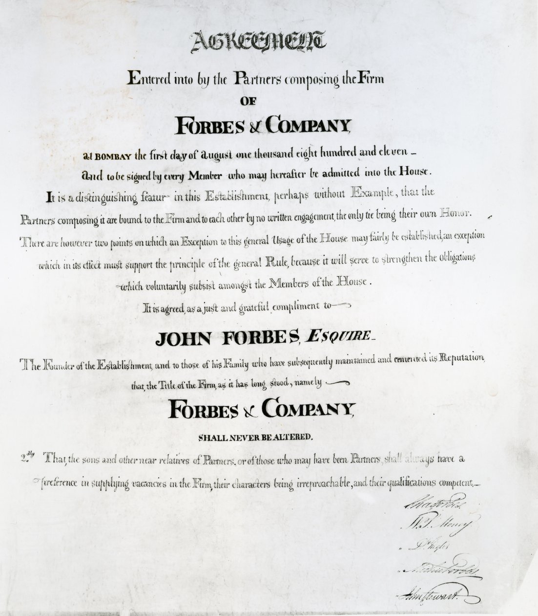 Partnersovereenkomst voor Forbes en Company, Bombay, 1811 door Scottish School
