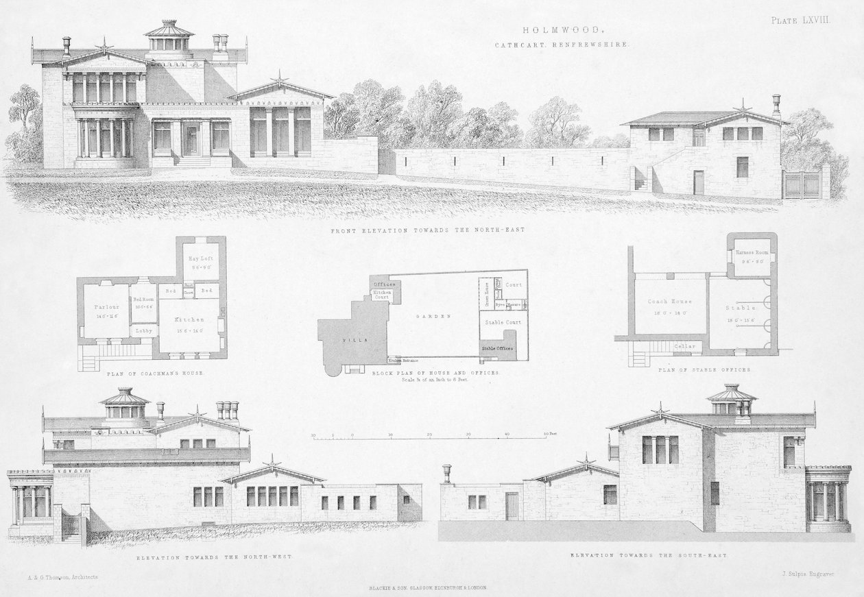 Exterieur details van Holmwood, Glasgow door Scottish School