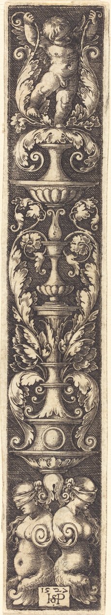 Ornament met twee geblinddoekte vrouwen door Sebald Beham