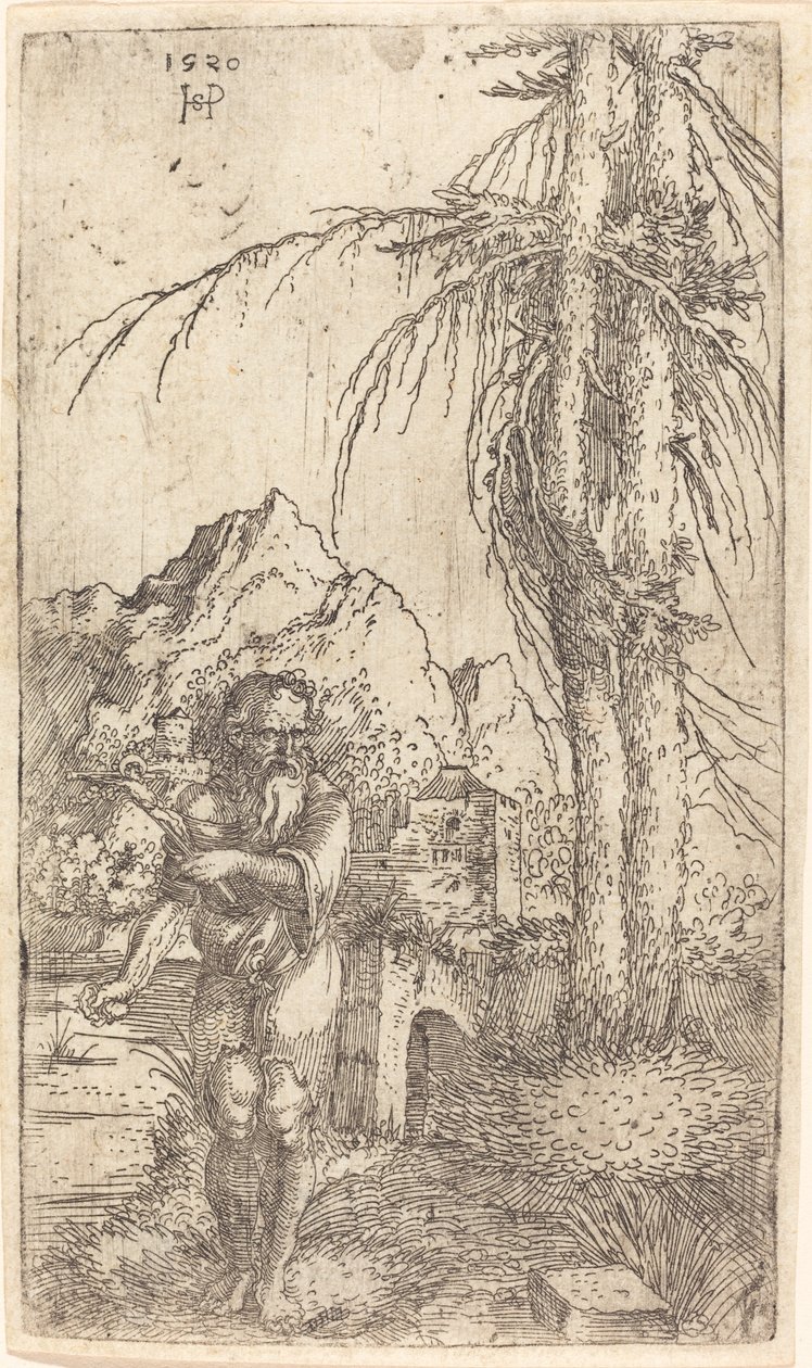 Sint Hiëronymus in een landschap door Sebald Beham