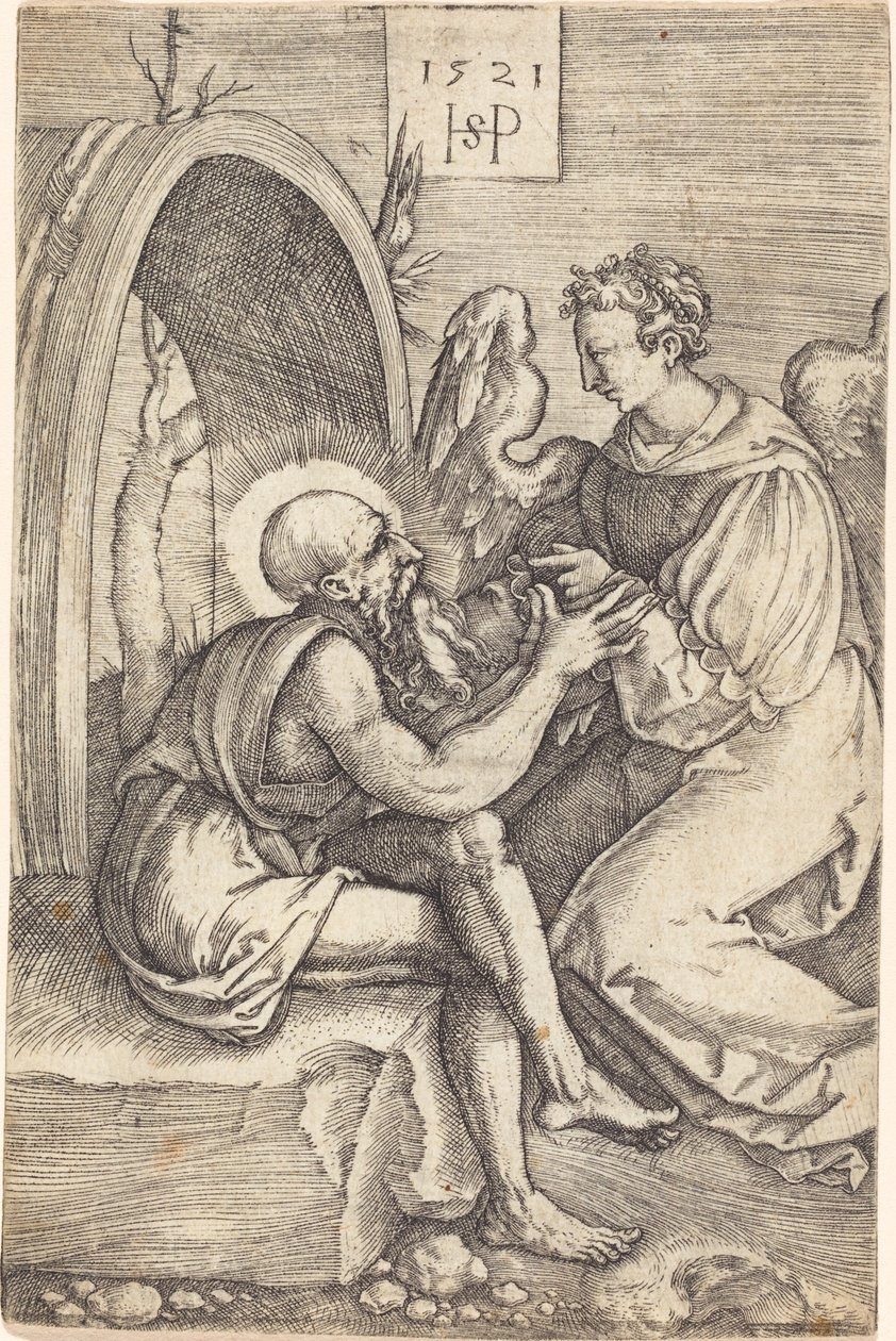 Sint Hiëronymus met de engel door Sebald Beham