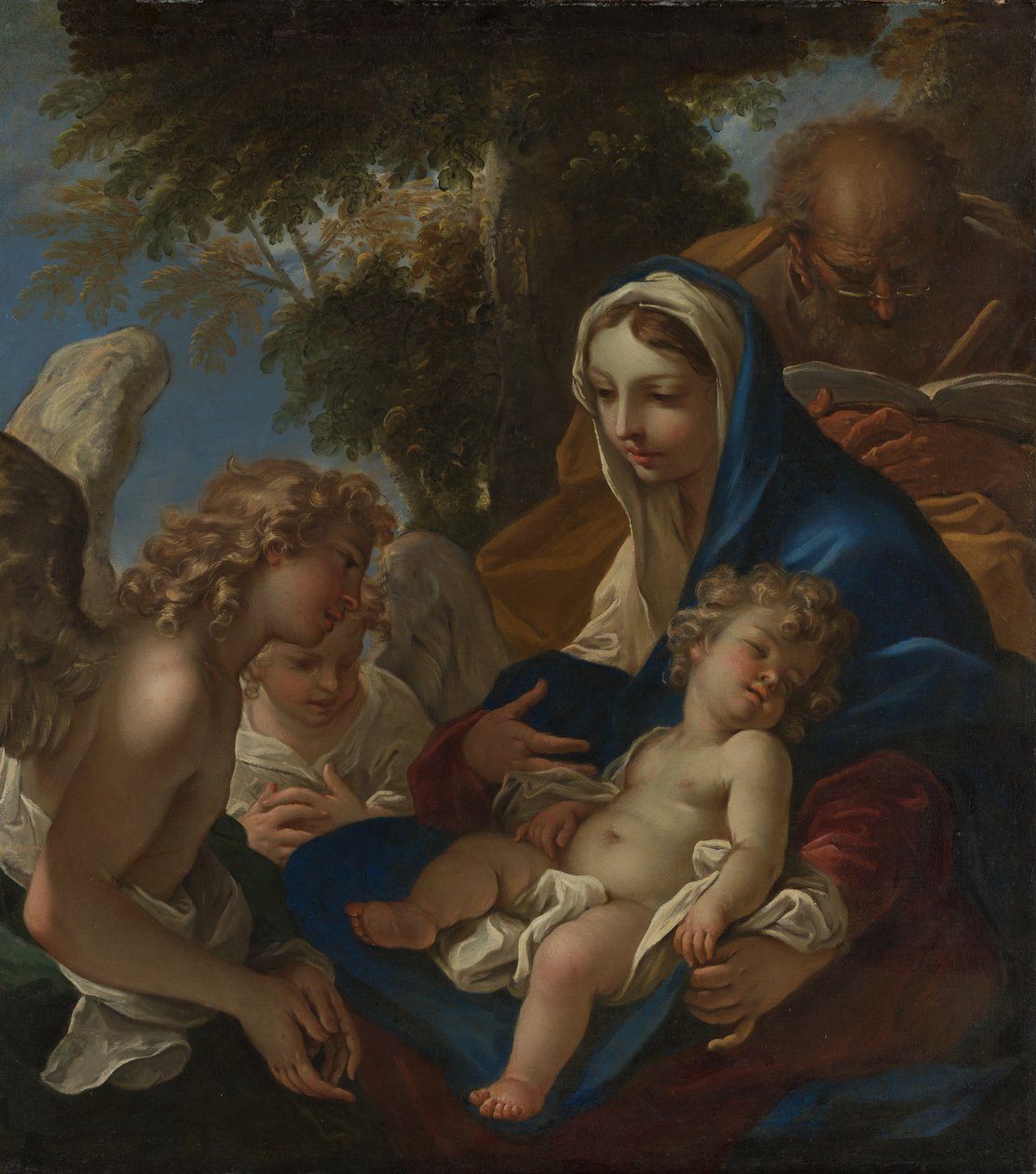 De Heilige Familie met Engelen door Sebastiano Ricci