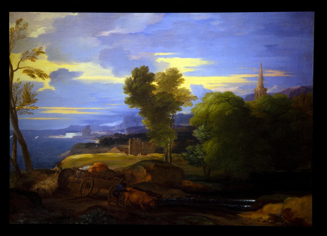 Ossen in een pastorale landschap door Sébastien Bourdon