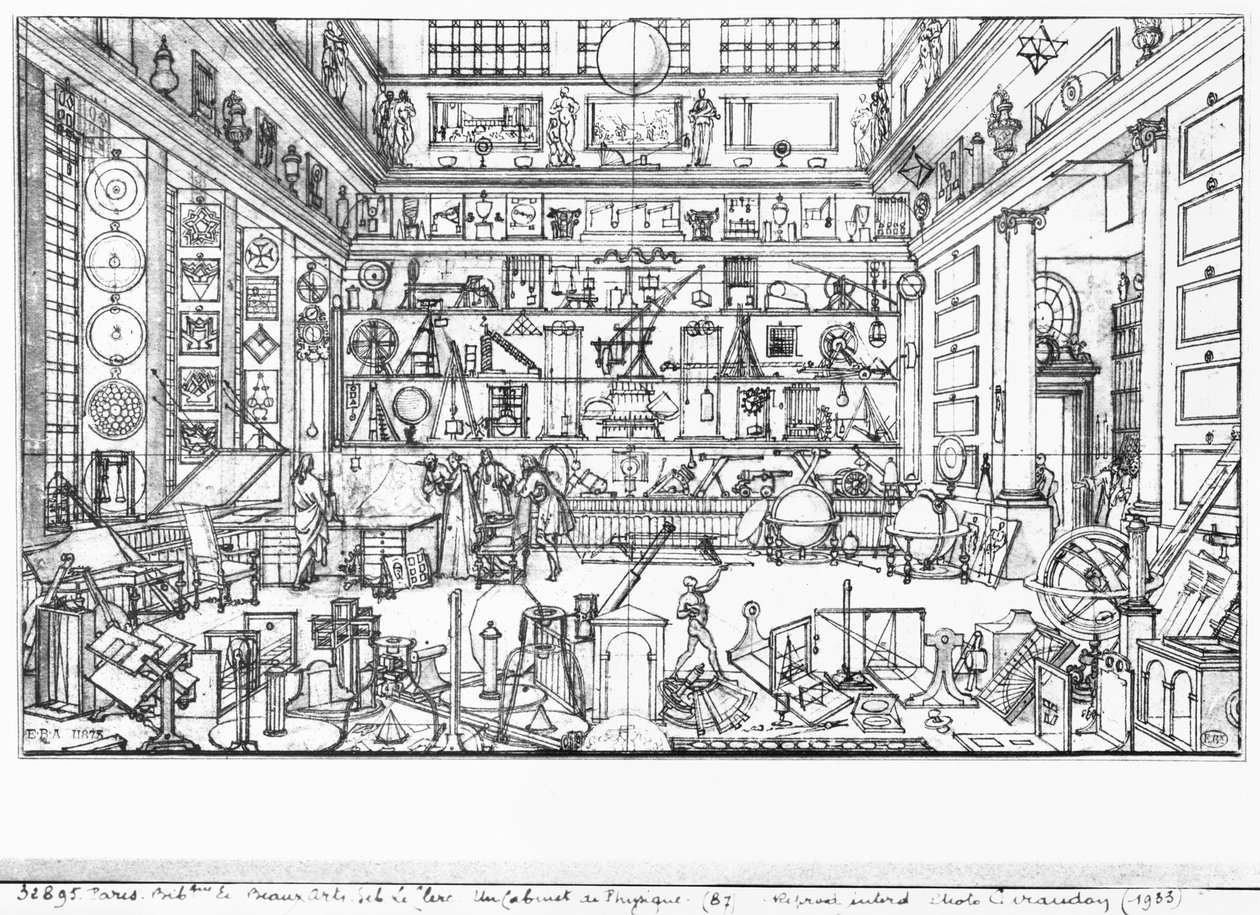 Kabinet van natuurkunde, 1687 door Sebastien I Le Clerc