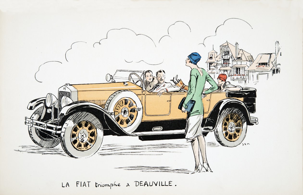 La Fiat triomphe à Deauville, uit White Bottoms, uitgegeven 1927 door Sem