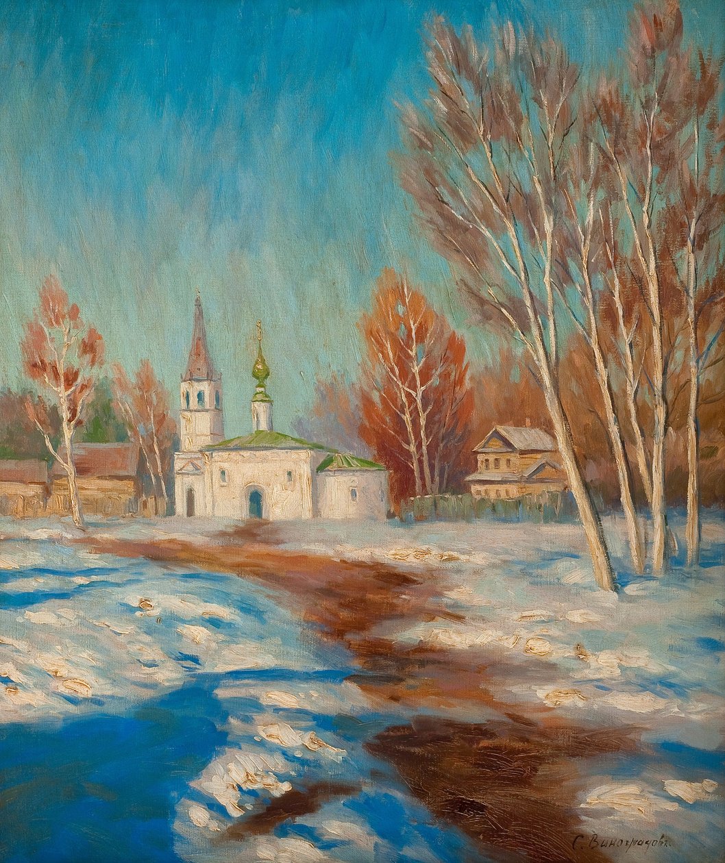 Landschap in de lente door Sergei Arsenevich Vinogradov