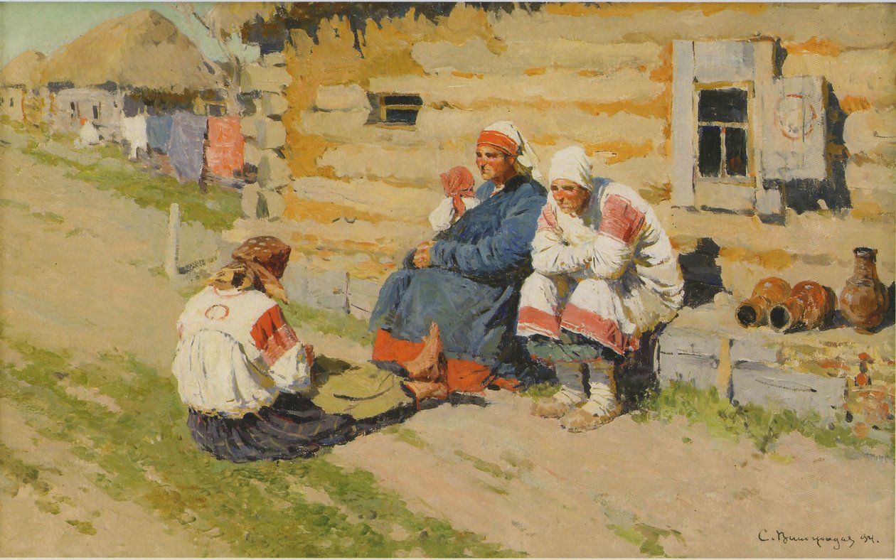 Wachten in de zon, 1894 door Sergei Arsenevich Vinogradov