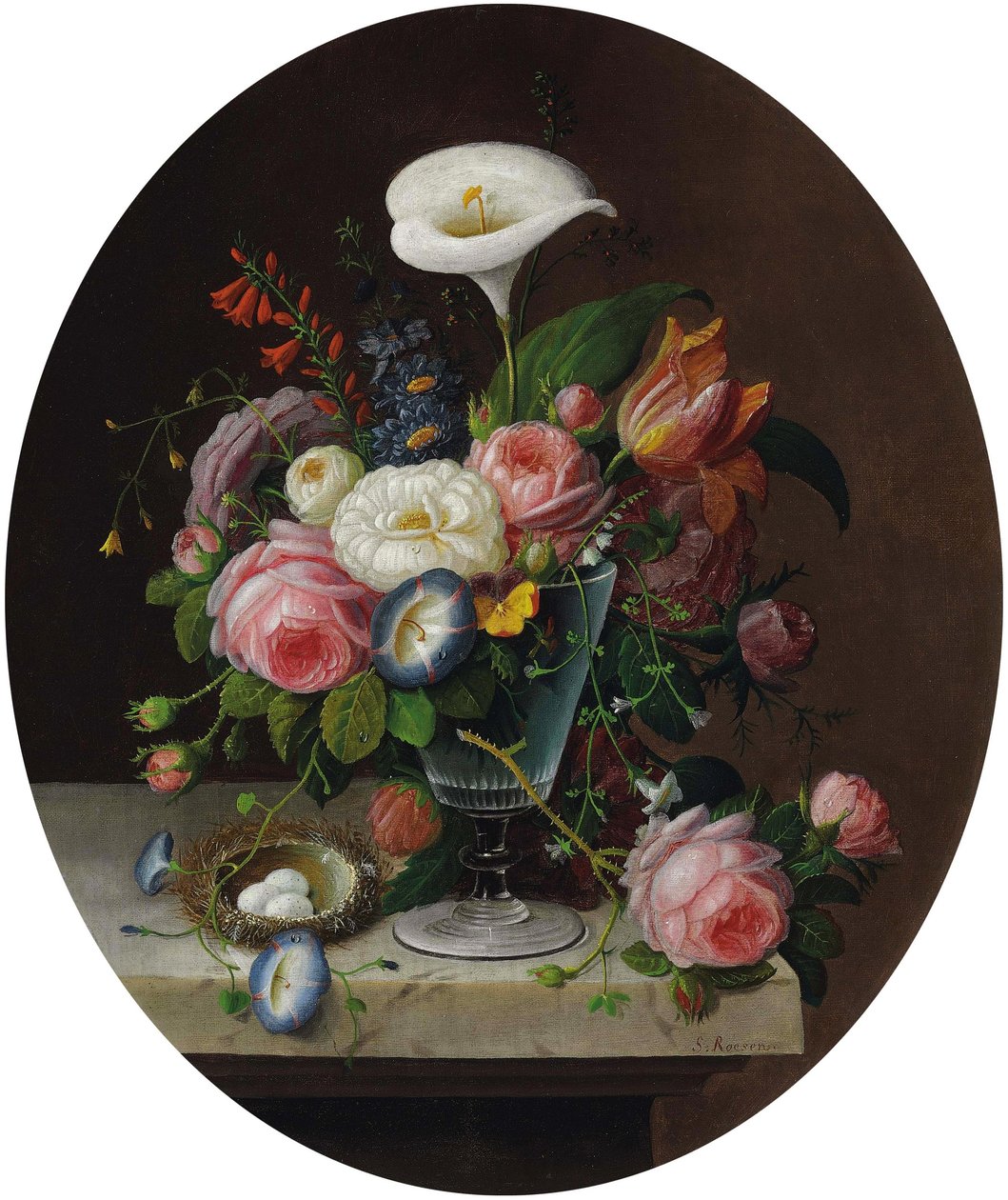Bloemen in een kristallen vaas door Severin Roesen