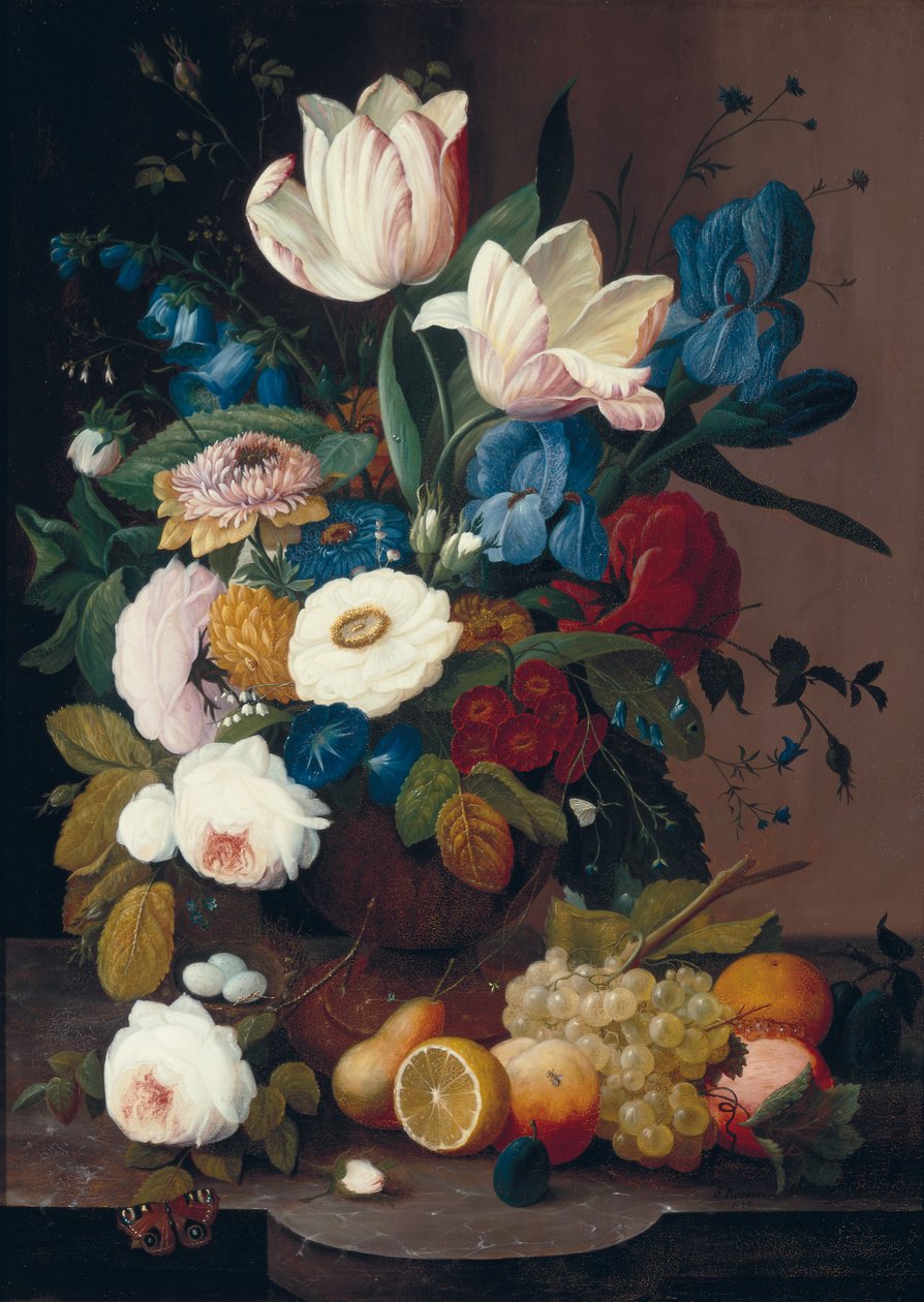 Stilleven, bloemen en fruit, 1848 door Severin Roesen