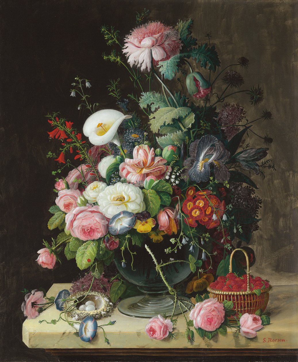 Stilleven, vaas met bloemen door Severin Roesen