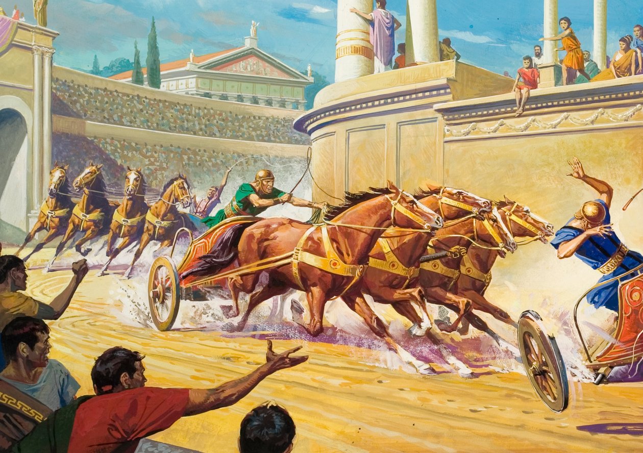 Wagenrace in het Circus Maximus door Severino Baraldi