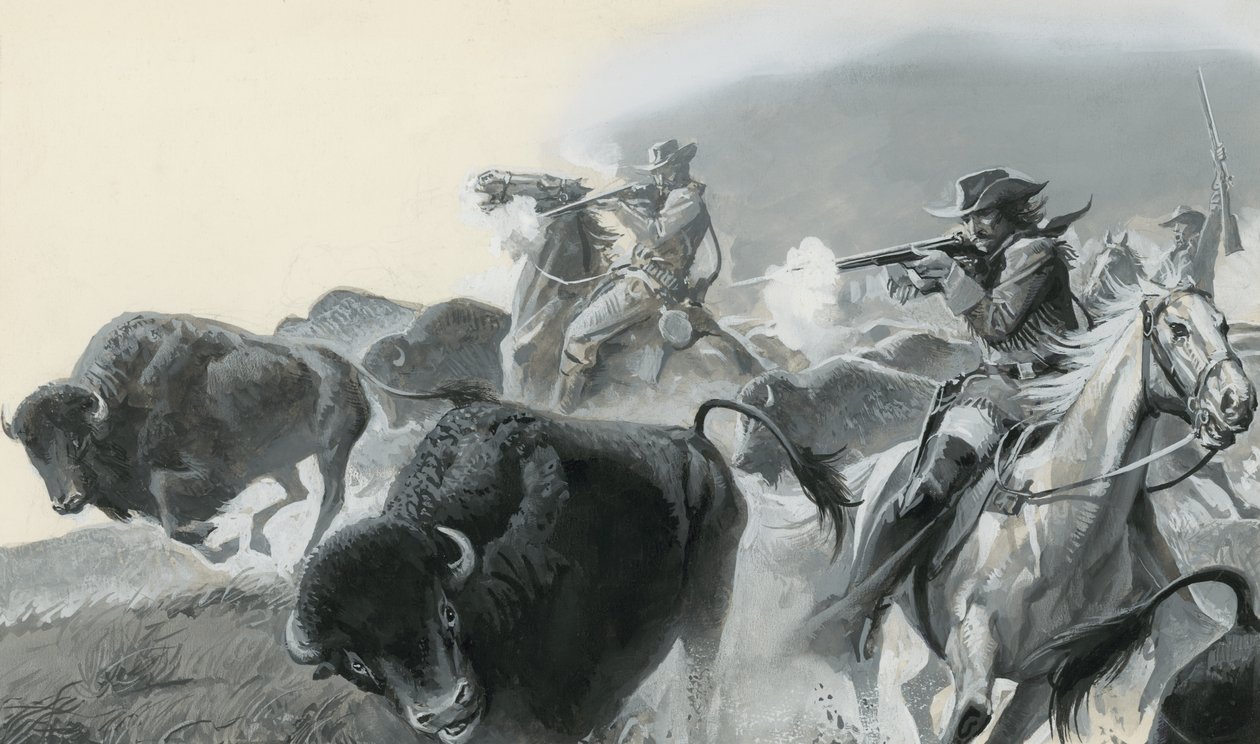 Kudde buffels (gouache op papier) door Severino Baraldi
