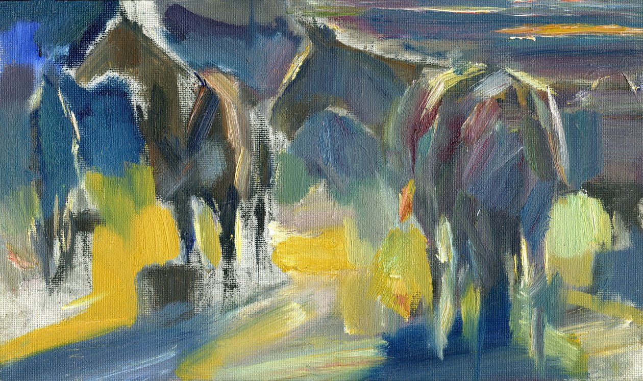 Twee paarden, 2024 (olieverf op board) door Shaun Carey