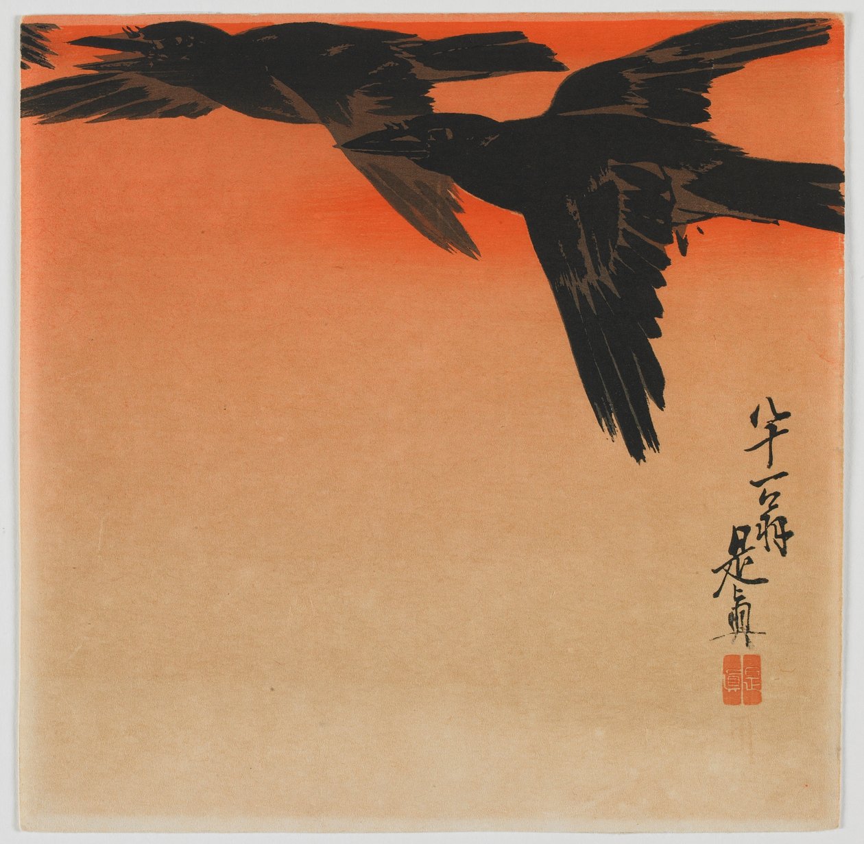 Kraaien in de schemering, Meiji-periode, eind 19e eeuw door Shibata Zeshin