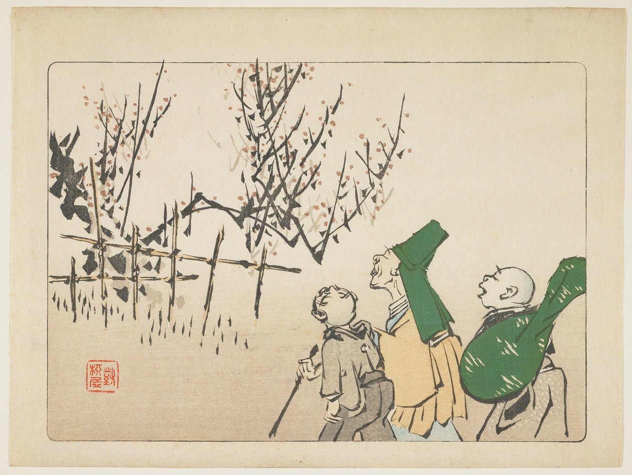 Pruimenbloesems, ca. 1877 door Shibata Zeshin