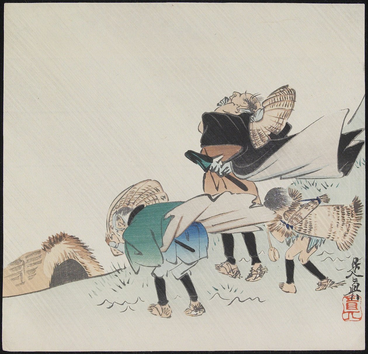 Reizigers in een storm door Shibata Zeshin