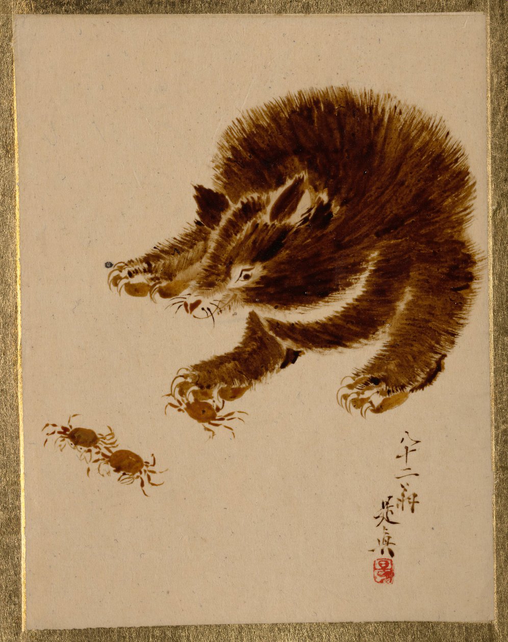 Beer en krabben door Shibata Zeshin